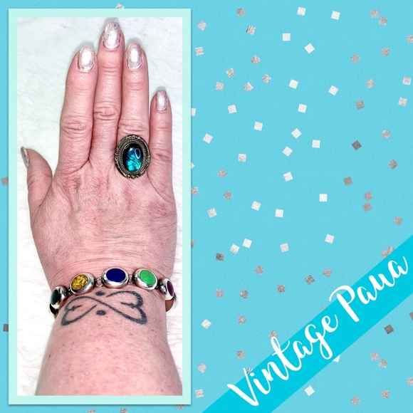 Vintage Native American Paua Sterling Silver Ring (Turquoise Blue/Aqua shell) - Picture 11 of 11